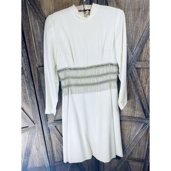 Lillie Rubin 1960s Beaded Ivory White Cream Dress Wedding Bridal Madmen Party - Picture 5 of 14